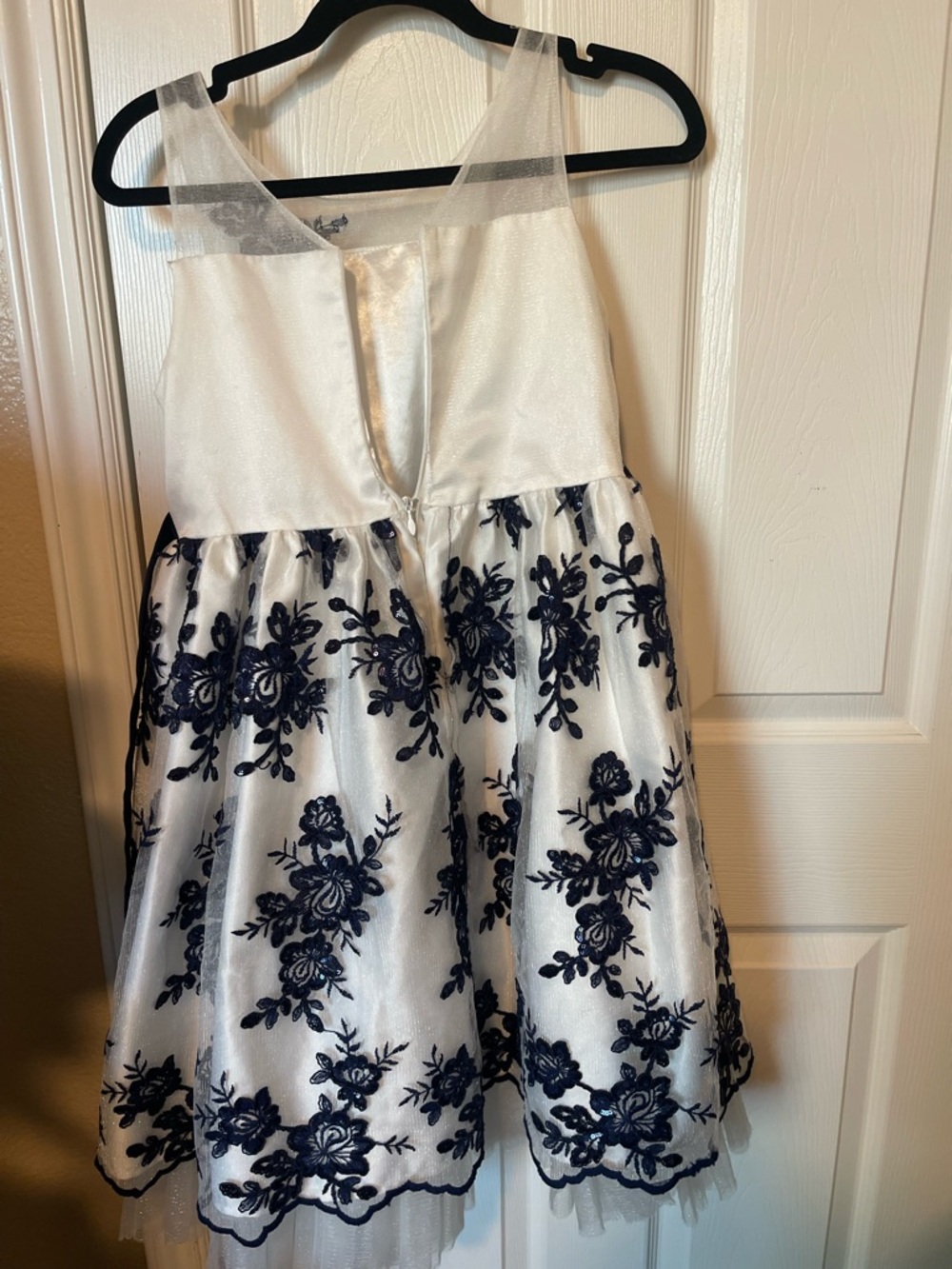 American Princess White and Navy Floral Embroidered Party Dress - Picture 2 of 3